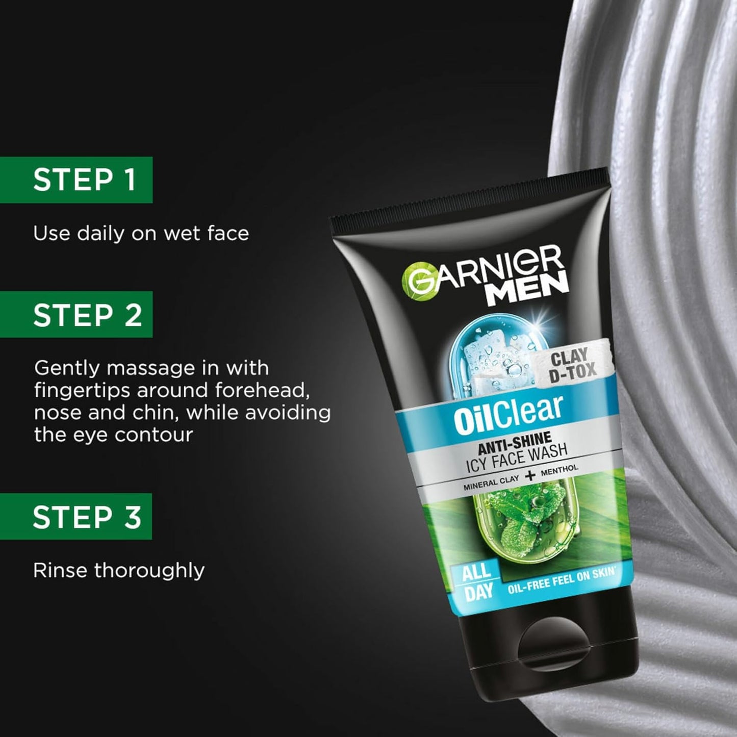 Garnier Men Oil Clear Clay D-Tox Deep Cleansing Icy Face Wash, 100gm
