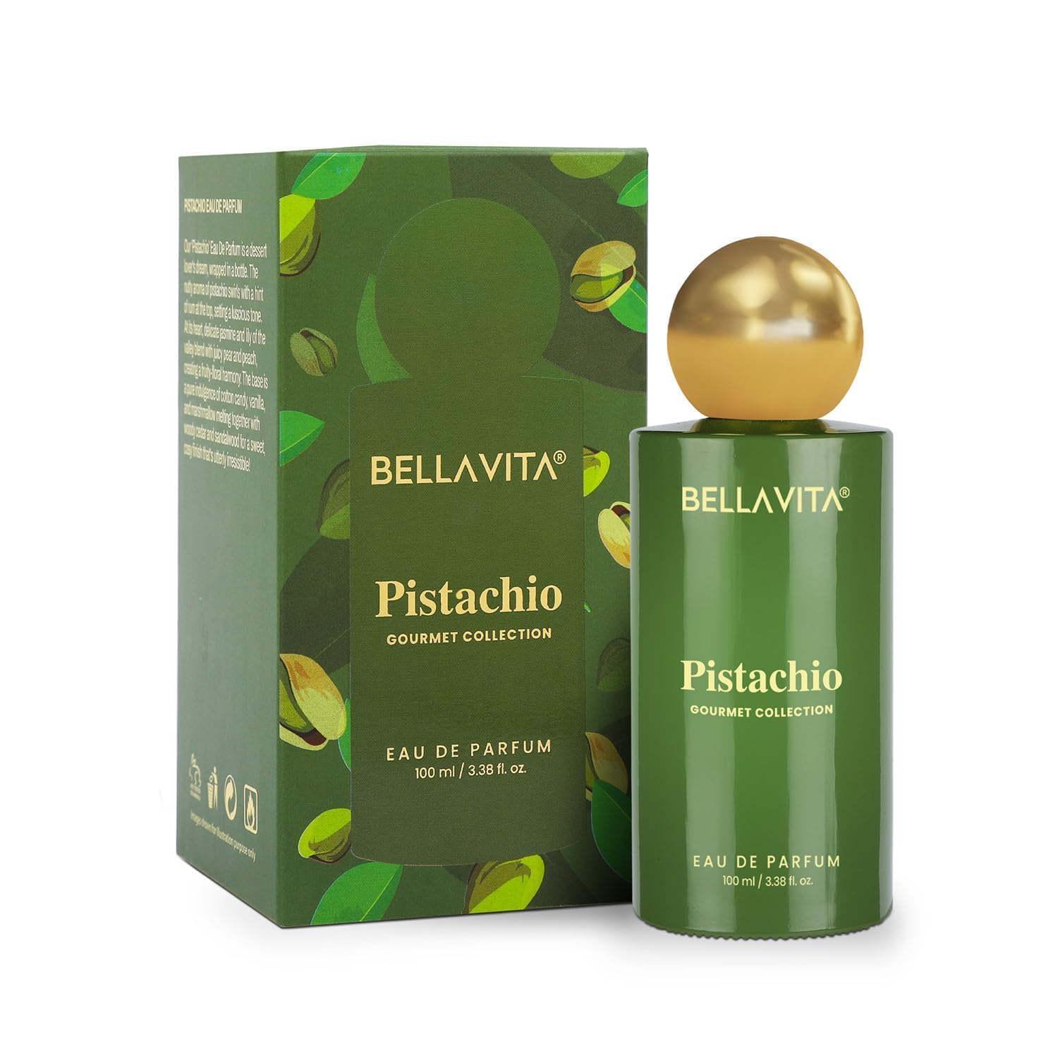 Bella Vita Gourmet Pistachio Eau De Parfum 100ml long lasting unisex perfume with creamy pistachio floral woody fragrance for men and women