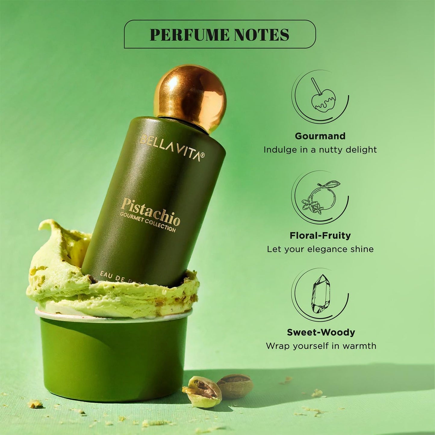 Bella Vita Gourmet Pistachio Eau De Parfum 100ml | Long-Lasting Unisex Perfume | Creamy Nutty, Floral & Woody Fragrance for Men & Women