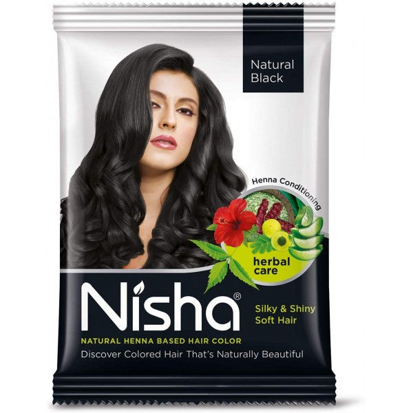 Nisha Natural Henna Powder For Hair Color, Natural Black Hair, Herbal Conditioning Hair Dye for Silky & Shiny Soft Hair Colour for Men & Women