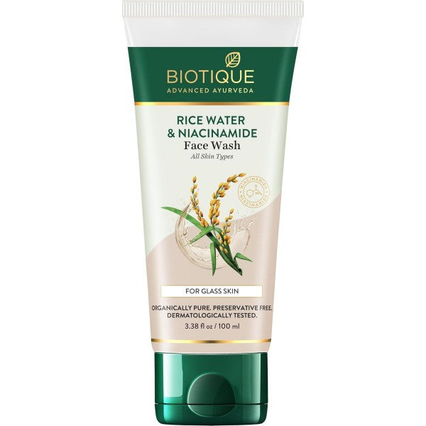 Biotique Rice Water & Niacinamide Gel Face Wash Removes Excess Oils & Reduce Blemishes of the Skin | Glass Skin | For Men & Women - 100ml
