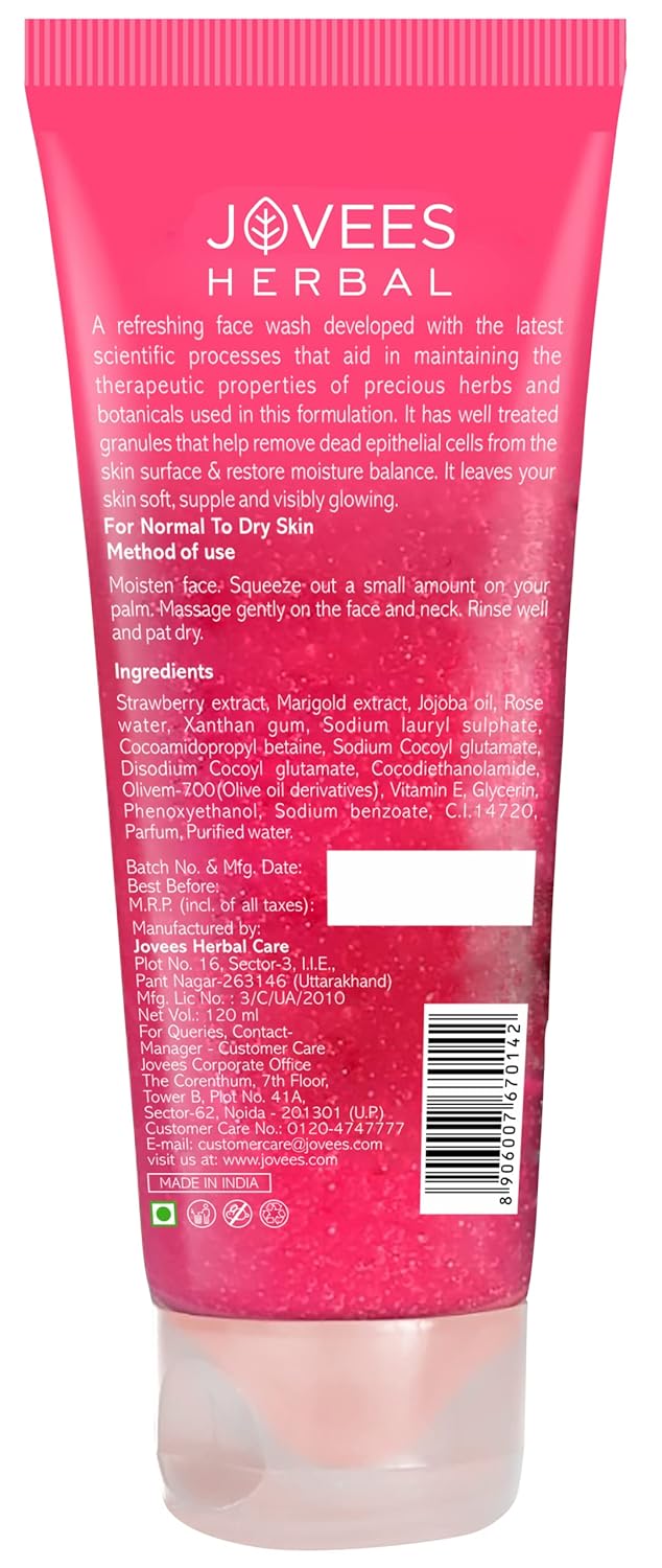 Jovees Herbal Strawberry Face Wash For Hydrating & Glowing Skin with Strawberry, 120ml