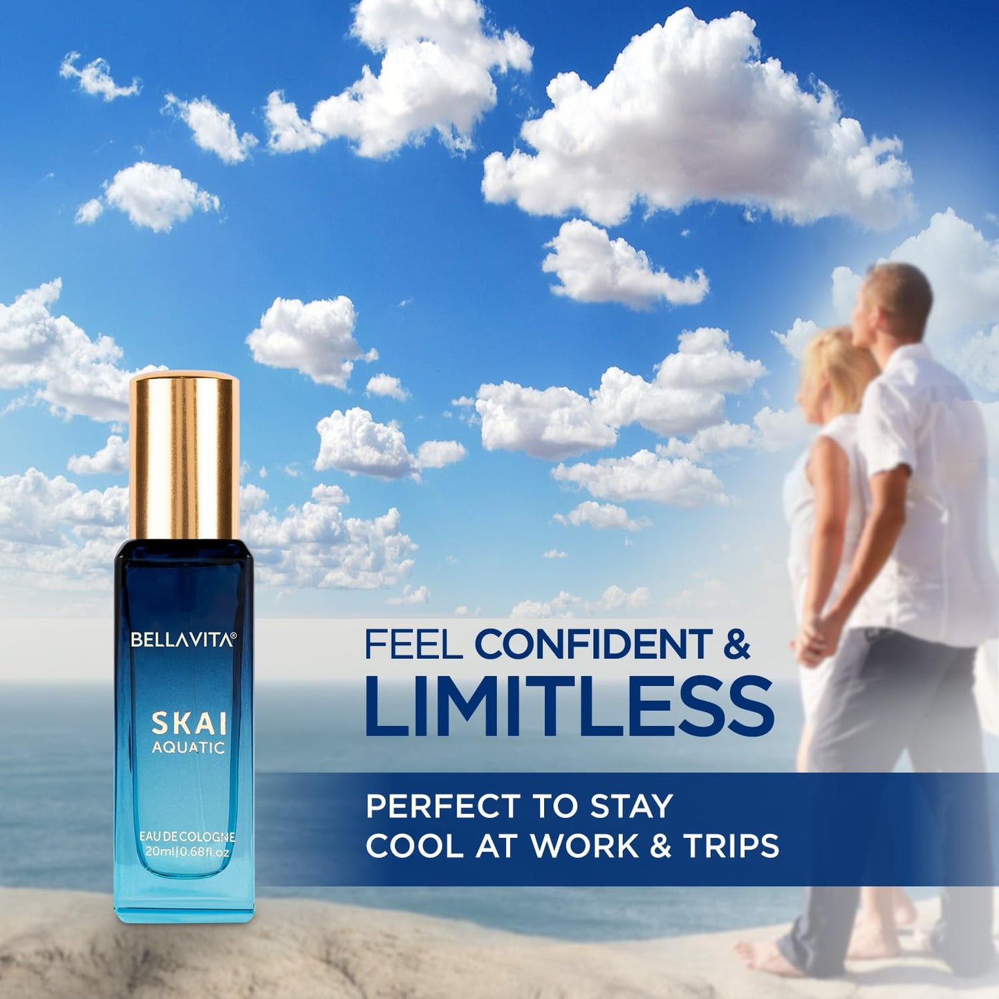 Bella Vita Luxury Skai Aquatic Eau De Cologne 20ml | Long Lasting Unisex Perfume | Bergamot, Lavender & Patchouli Woody Fragrance