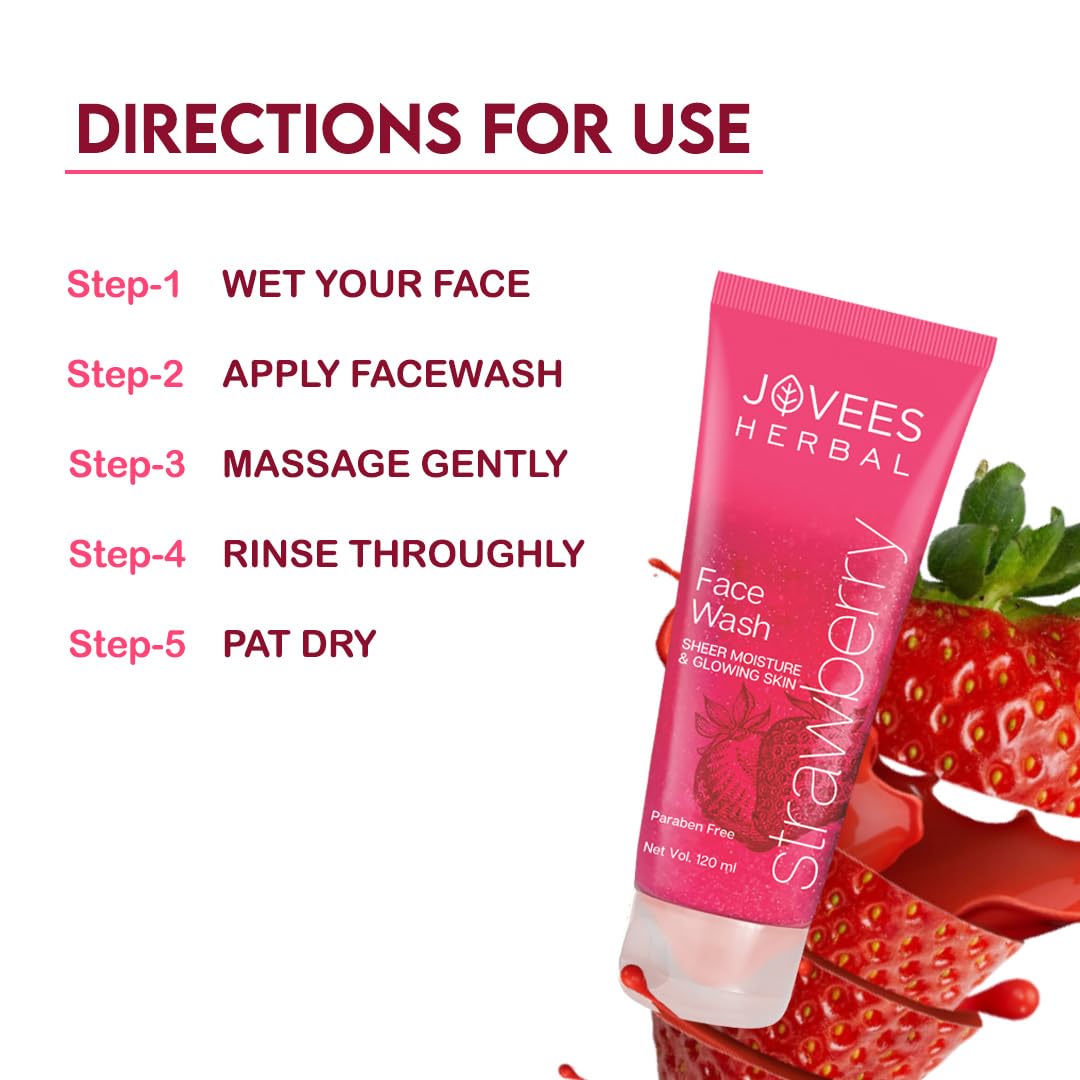 Jovees Herbal Strawberry Face Wash For Hydrating & Glowing Skin with Strawberry, 50ml