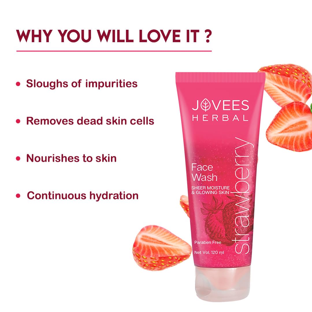 Jovees Herbal Strawberry Face Wash For Hydrating & Glowing Skin with Strawberry, 120ml