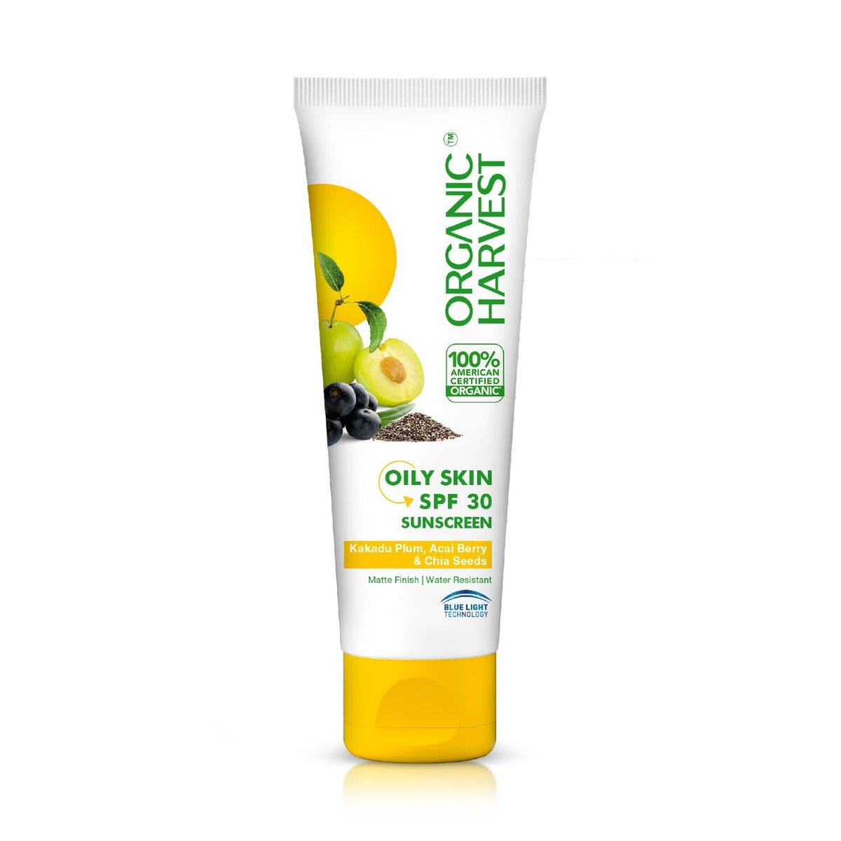 "Front view of Organic Harvest SPF 30 tube on a clean white background."