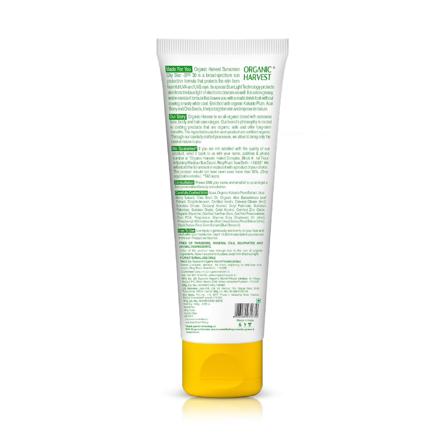 Organic Harvest Sunscreen with SPF 60 (Non-Greasy & Quick Absorbing)