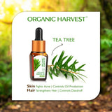 Organic Harvest Tea Tree Essential Oil, Pure & Undiluted Therapeutic Grade Oil, Excellent for Aromatherapy, 100% American Certified Organic, Paraben & Sulphate Free - 10ml