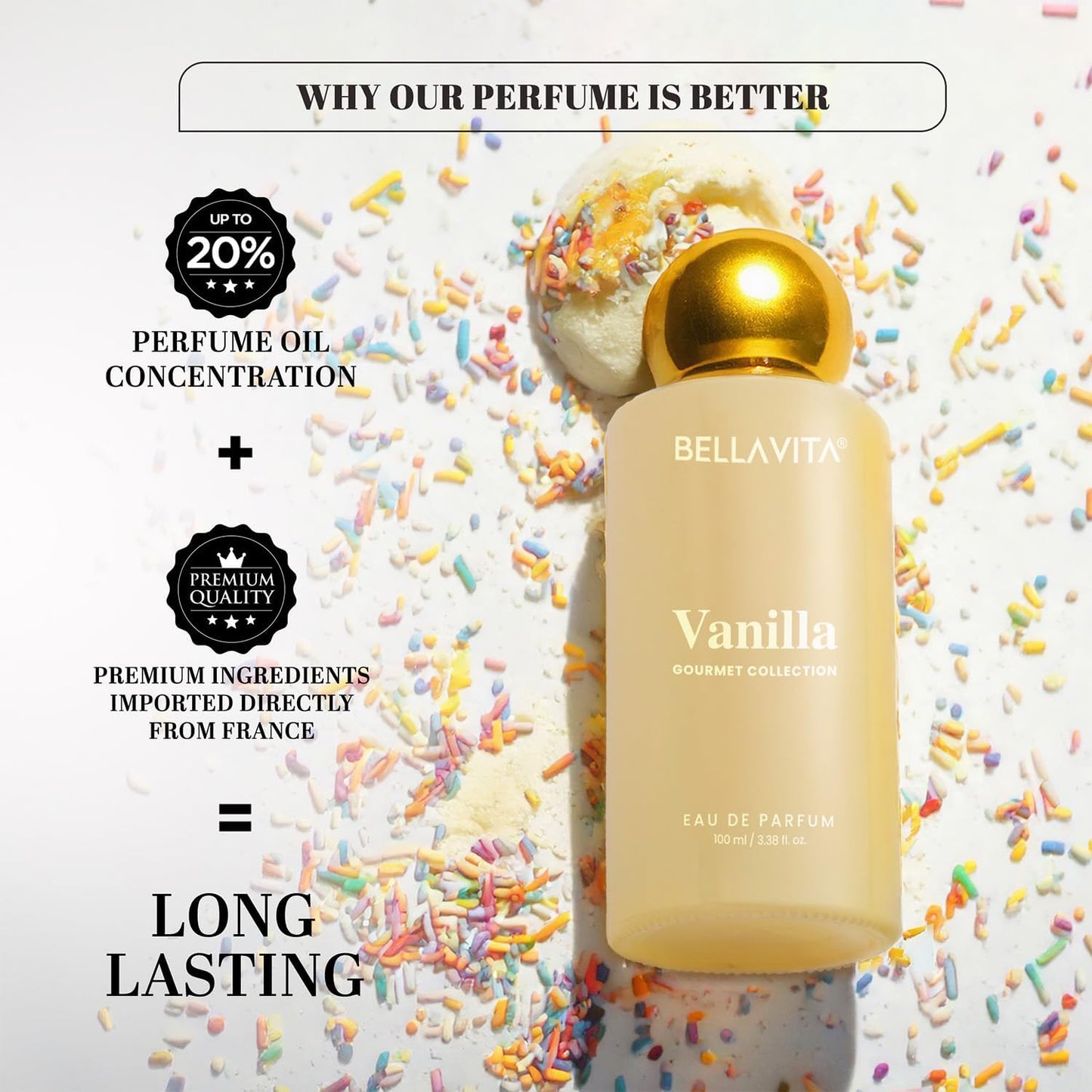 Bella Vita Gourmet Vanilla Eau De Parfum 100ml | Long-Lasting Unisex Perfume | Vanilla, Fruity & Musk Fragrance for Men & Women