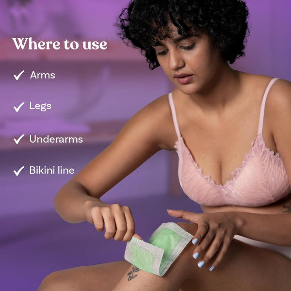 Bombae Full Body Wax Strips with Aloe Vera for Women (8+2 Strips)| Full Body Cold Wax Strips for Sensitive Arms, Underarms, Legs | Post-wax Wipes for mess-free, Smooth skin