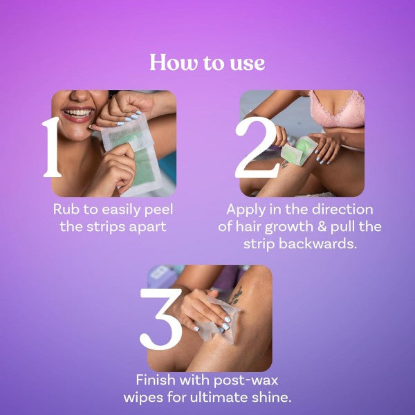 Bombae Full Body Wax Strips with Aloe Vera for Women (8+2 Strips)| Full Body Cold Wax Strips for Sensitive Arms, Underarms, Legs | Post-wax Wipes for mess-free, Smooth skin