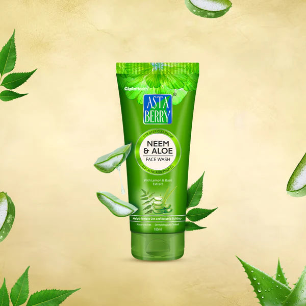 Astaberry Neem & Aloe Face Wash | Enriched with Neem, Aloe Vera & Basil | Oil Control | 60ml