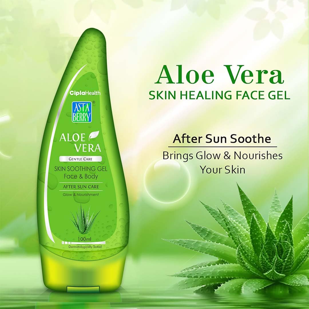Astaberry Aloe Vera Gel - Skin Healing Gel Face & Body | Sun & Pollution Damages | Reduces acne | blemishes & scars | Unclogs the pores| 100 ml