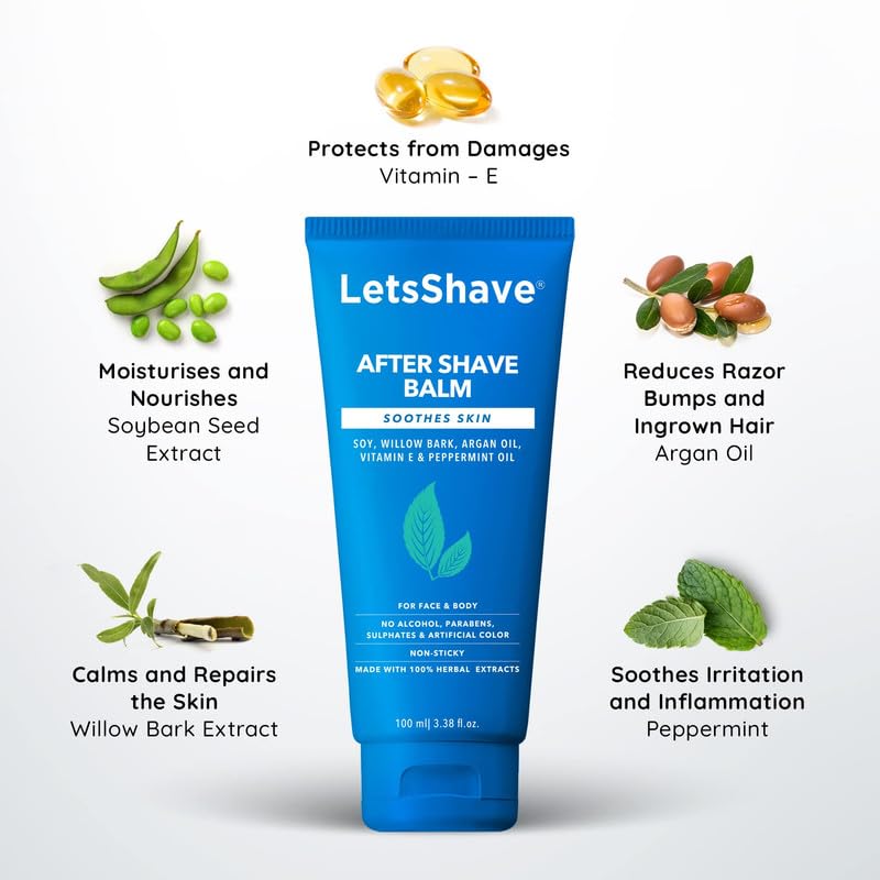 LetsShave After Shave Balm 100ml – Soothing & Hydrating Post Shave Care | Reduces Irritation & Razor Burns