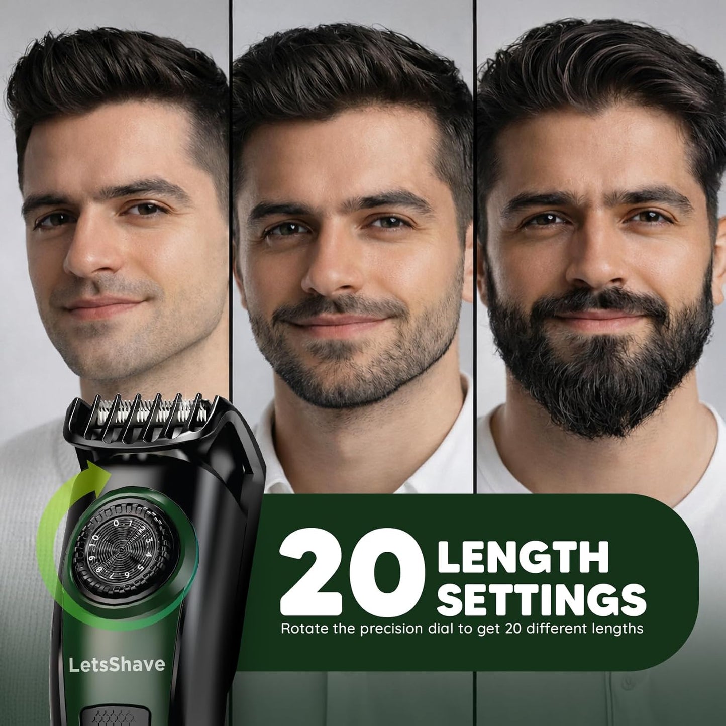 LetsShave All-in-One Beard, Body & Head Trimmer for Men | 20 Precision Length Settings (0.5–10mm) | USB-C Fast Charging | 120 Min Runtime | LED Display | 24 Months Warranty