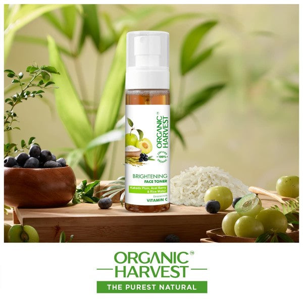 Organic Harvest Brightening Face Toner: Kakadu Plum, Acai Berry & Rice Water| Vitamin C Toner for Glowing & Even Skin | Reduces Dark Spots - 100 ML