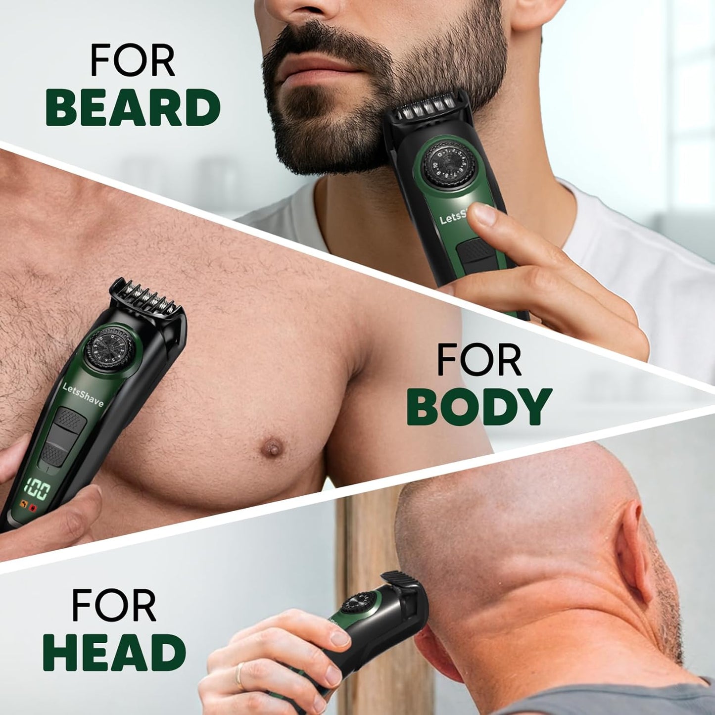 LetsShave All-in-One Beard, Body & Head Trimmer for Men | 20 Precision Length Settings (0.5–10mm) | USB-C Fast Charging | 120 Min Runtime | LED Display | 24 Months Warranty
