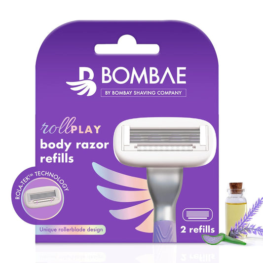 Bombae Rollplay razor refills for women 2 cartridges with aloe vera and vitamin E glide strip