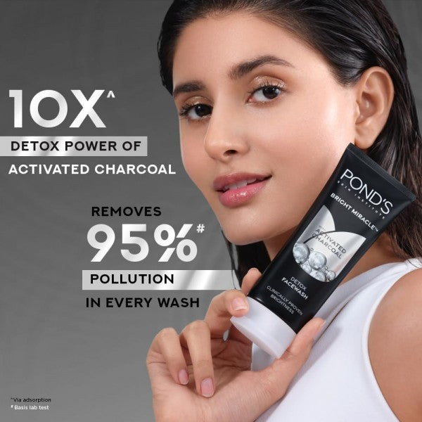 Pond’s Pure Detox, Facewash, 100g, for Fresh, Glowing Skin, with Activated Charcoal, Daily Exfoliating & Brightening Cleanser, Pollution Clear Face Wash