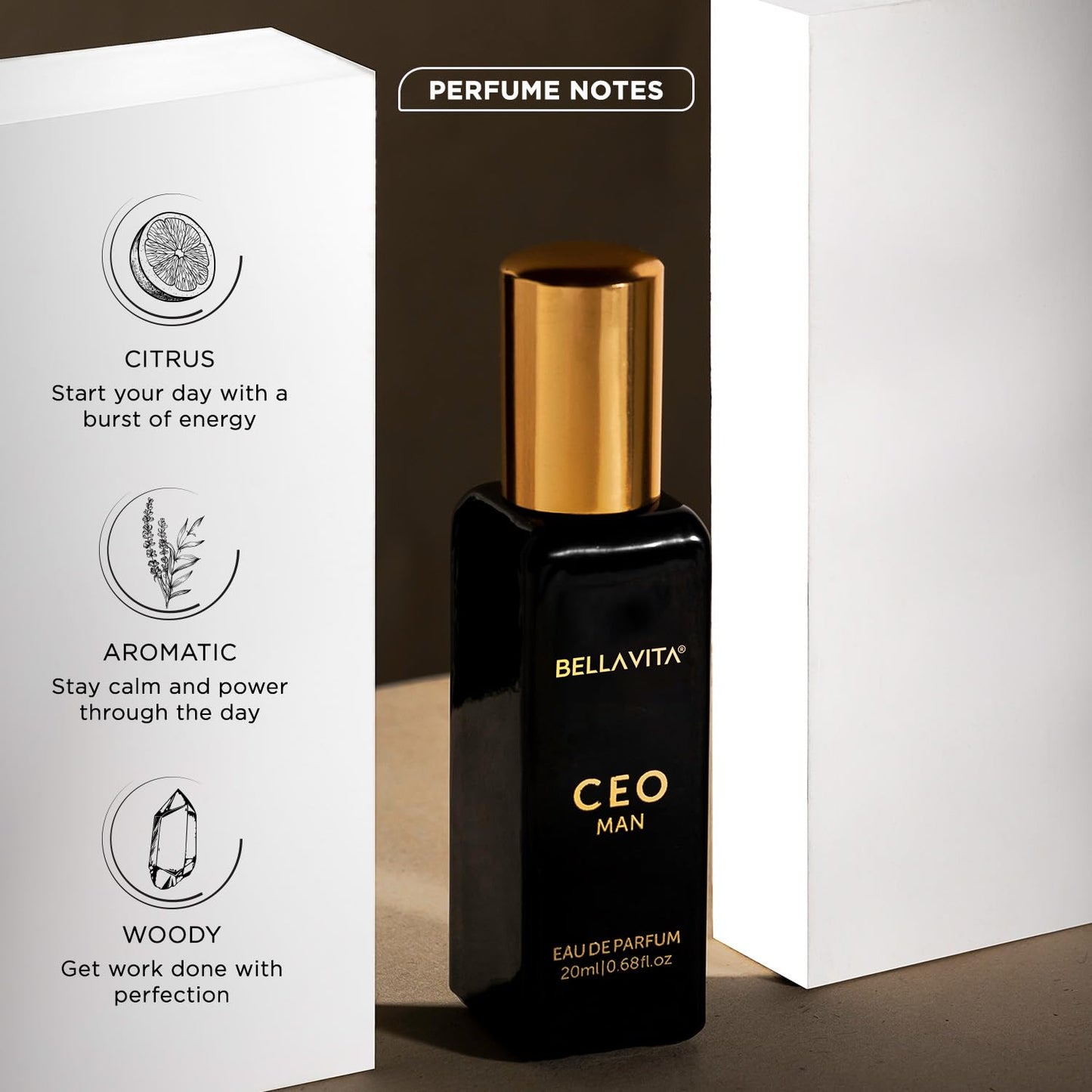 Bella Vita Luxury CEO Man Eau De Parfum | Long Lasting Office Wear Perfume for Men 20ml | Tonka & Agarwood Fragrance