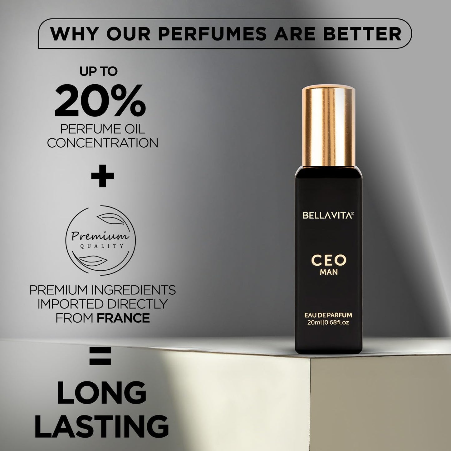 Bella Vita Luxury CEO Man Eau De Parfum | Long Lasting Office Wear Perfume for Men 20ml | Tonka & Agarwood Fragrance