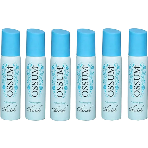 "Ossum Cherish fragrance body mist 25ml, combo pack of 6 bottles arranged together."