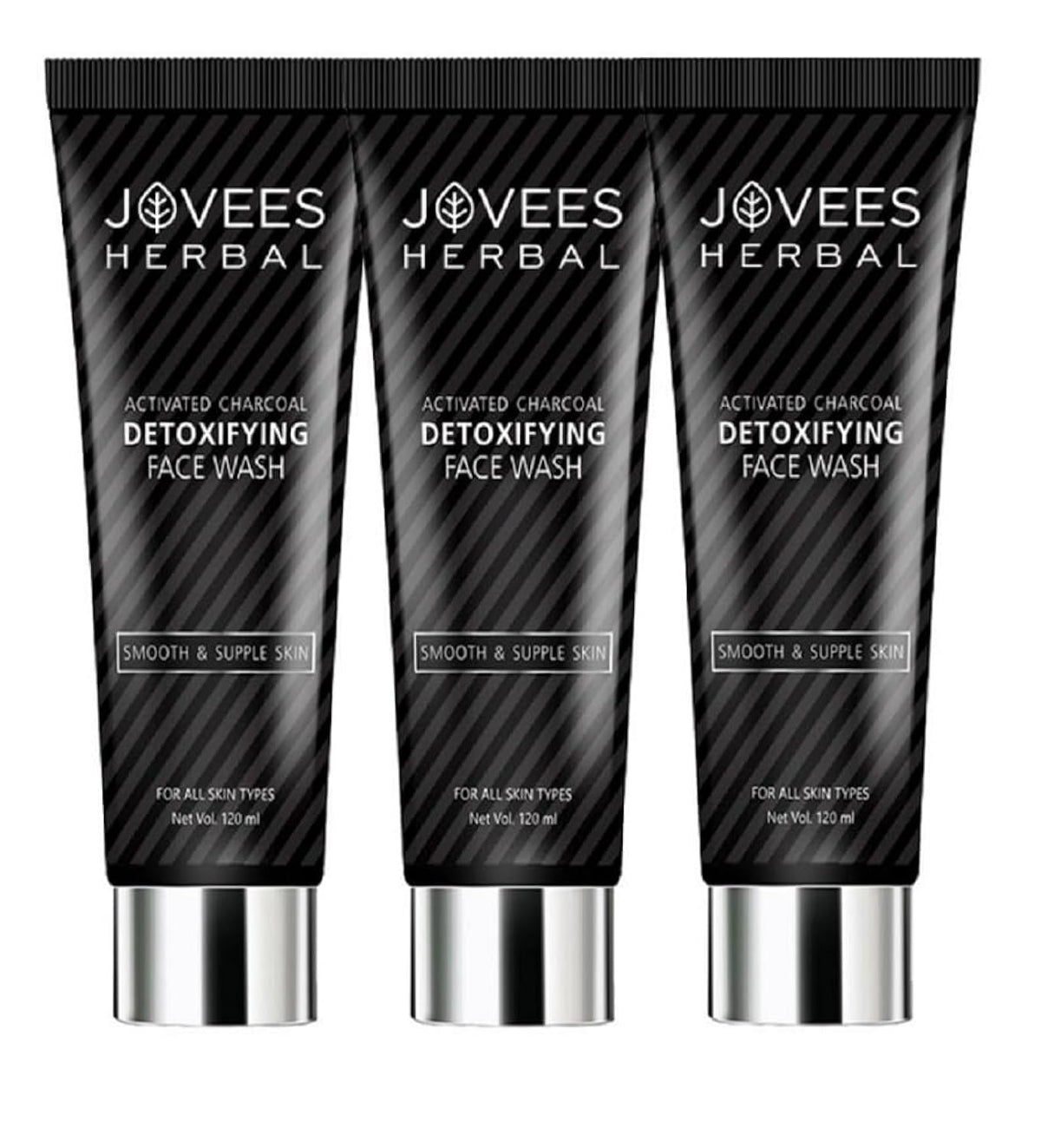 Jovees Herbal Activated Charcoal Detoxifying Face Wash For Deep Pore Cleansing, Oil Control, Removes Dirt & Impurities For All Skin Types 120ml (Pack Of 3)
