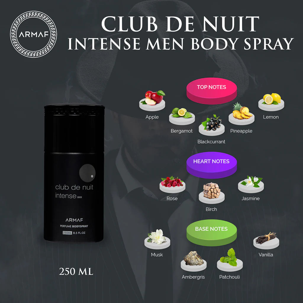 Armaf Club De Nuit Intense Body Spray for Men 250ml | Long Lasting Masculine Fragrance | Daily Wear Deodorant