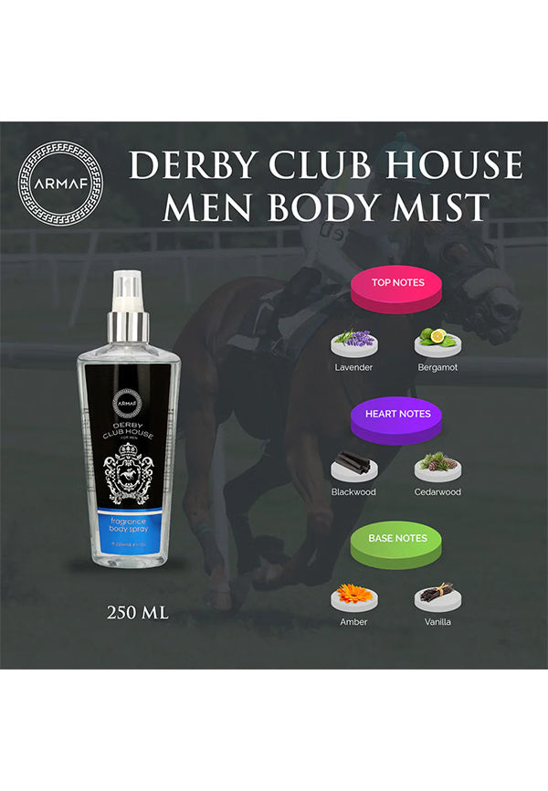 Armaf Derby Club House Body Mist for Men 250ml | Fresh Woody Fragrance | Long Lasting Deodorant Spray