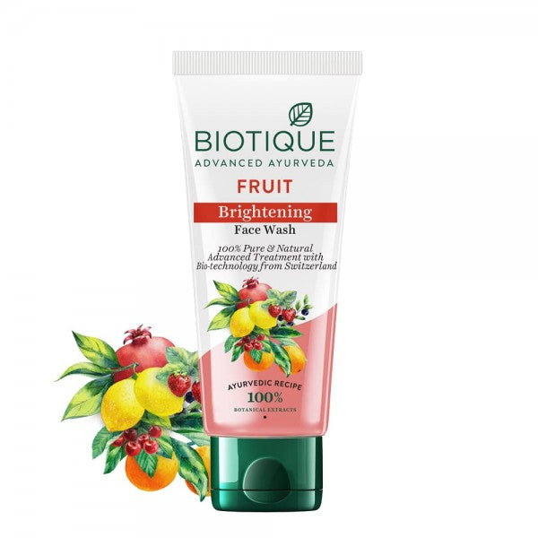 Biotique Fruit Brightening Face Wash| Ayurvedic and Organically Pure| Advanced Swiss Technology |100% Botanical Extracts| Suitable for All Skin Types | 100mL