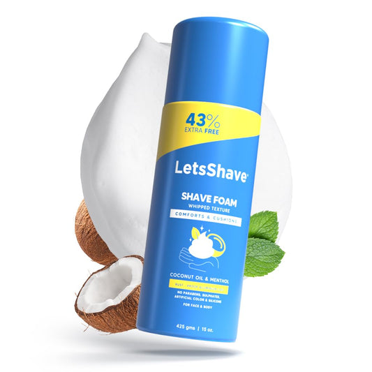 LetsShave Sensitive Shave Foam 425g with coconut oil and menthol for smooth irritation free shaving