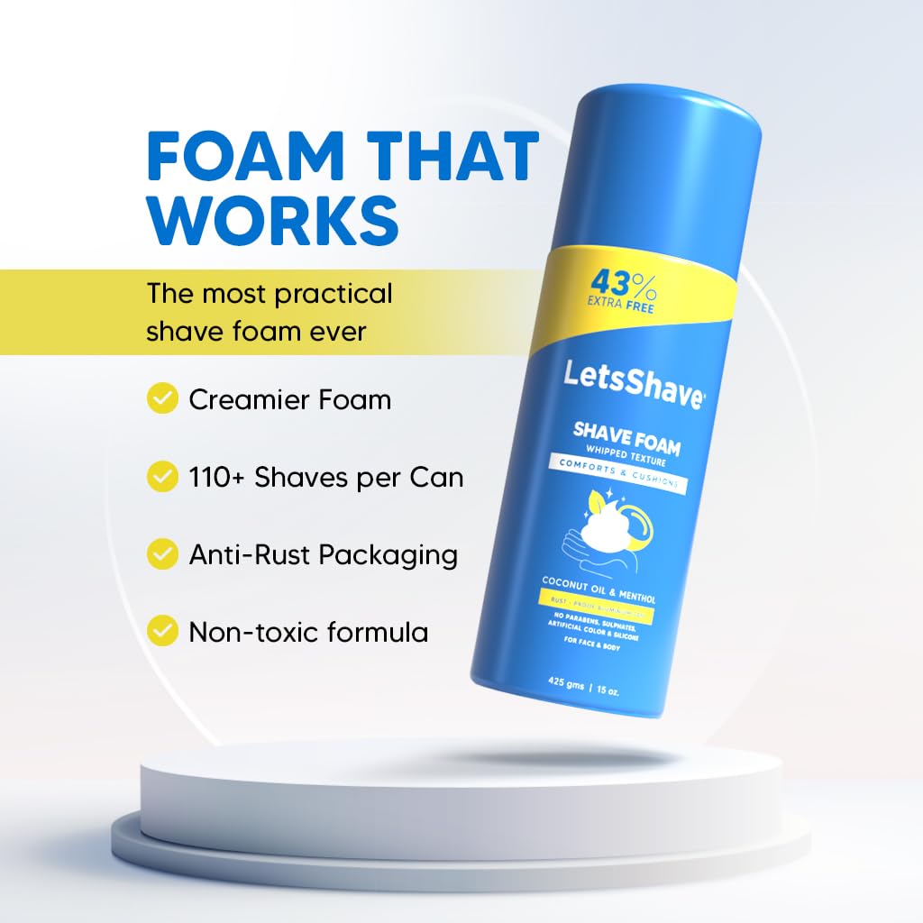 LetsShave Sensitive Shave Foam 425g – Coconut Oil & Menthol | Paraben & Sulphate Free | Rust-Proof Can | Smooth & Irritation-Free Shave