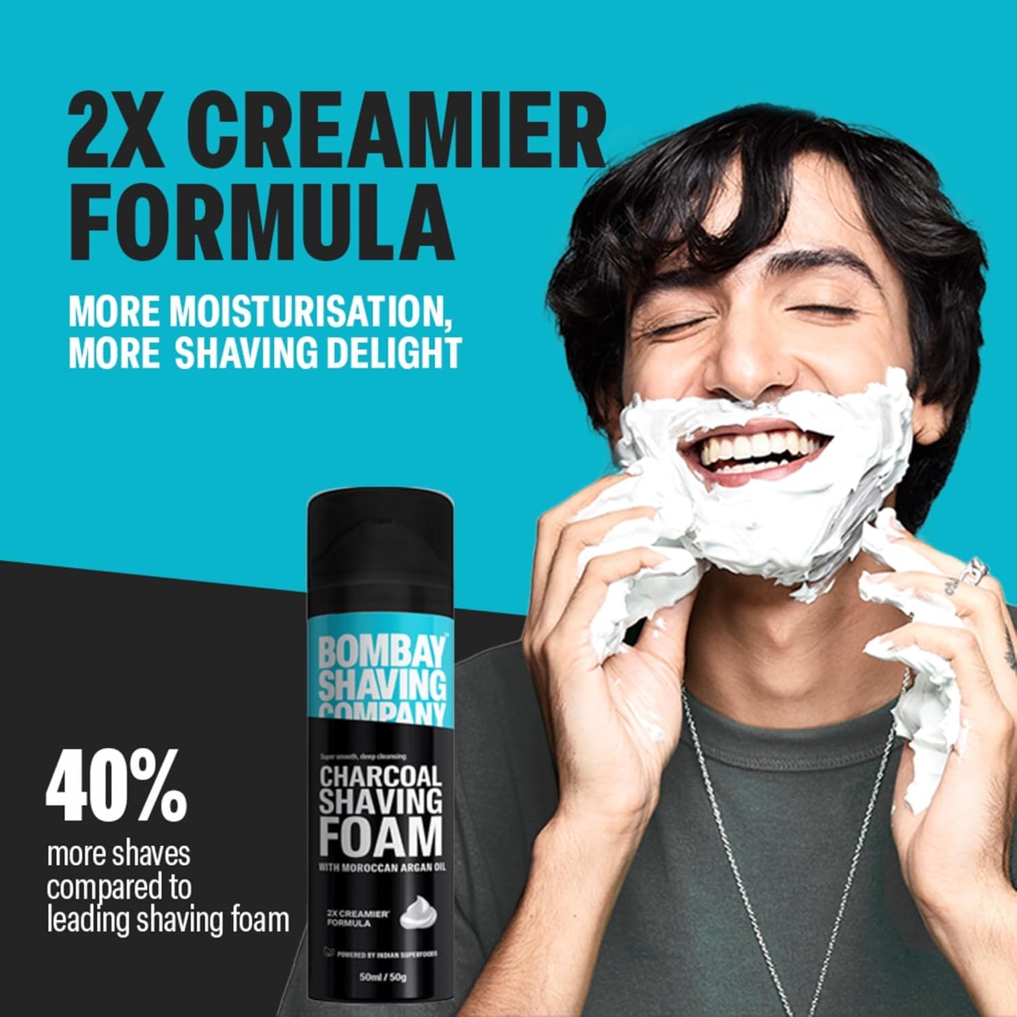 Bombay Shaving Company Charcoal Shaving Foam 50g | Activated Charcoal & Moroccan Argan Oil | Smooth & Clean Shave