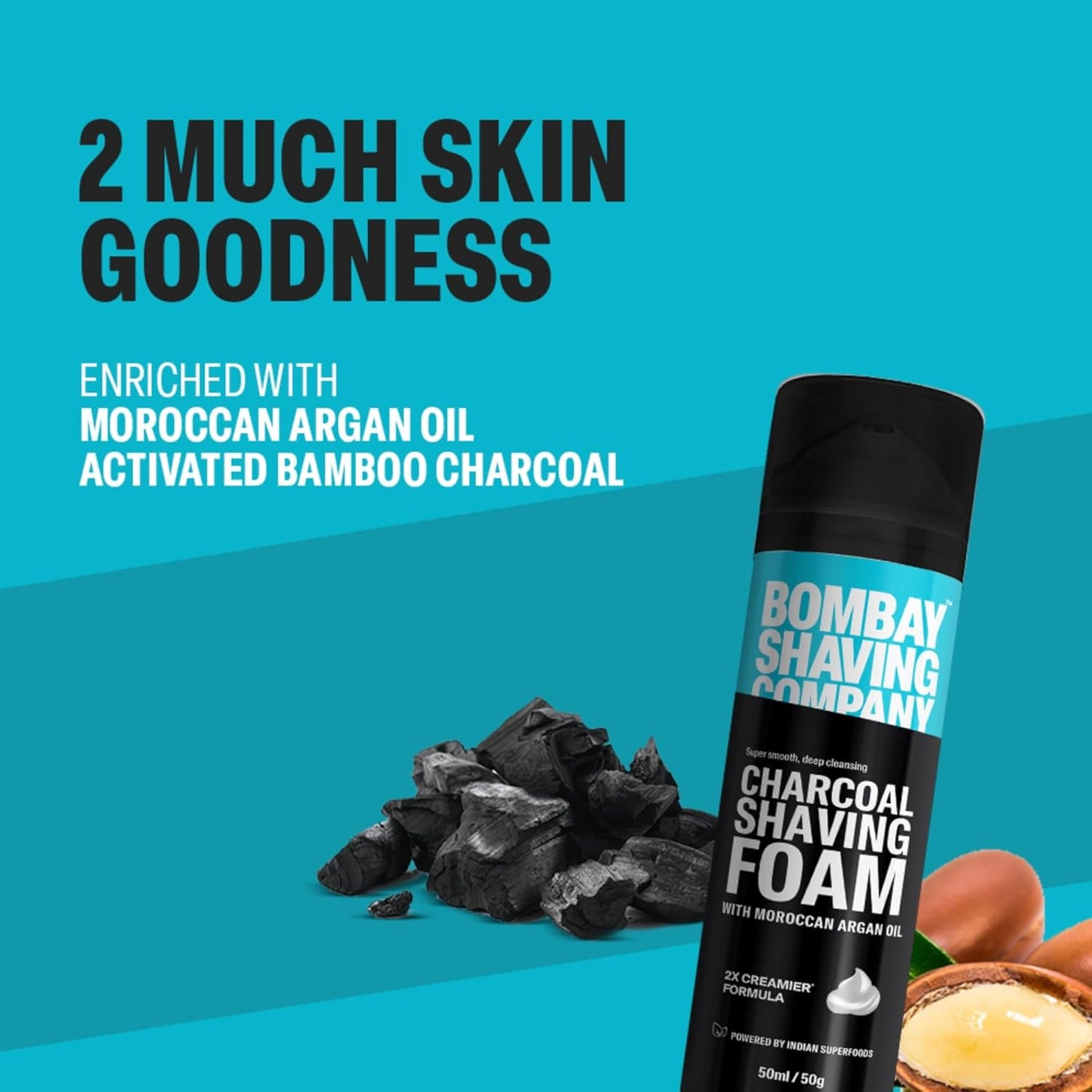 Bombay Shaving Company Charcoal Shaving Foam 50g | Activated Charcoal & Moroccan Argan Oil | Smooth & Clean Shave