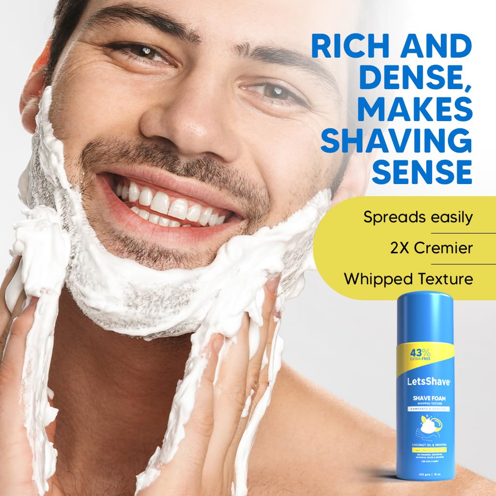 LetsShave Sensitive Shave Foam 425g – Coconut Oil & Menthol | Paraben & Sulphate Free | Rust-Proof Can | Smooth & Irritation-Free Shave