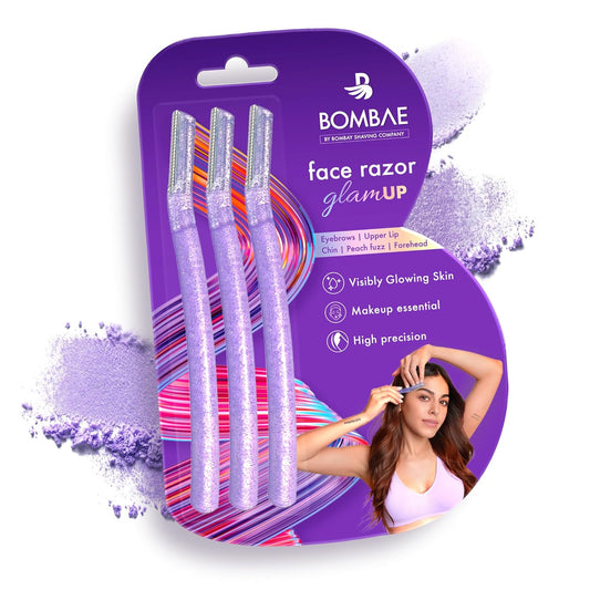 Bombae Glam-Up reusable face razor for women pack of 3 for facial hair removal and smooth makeup base