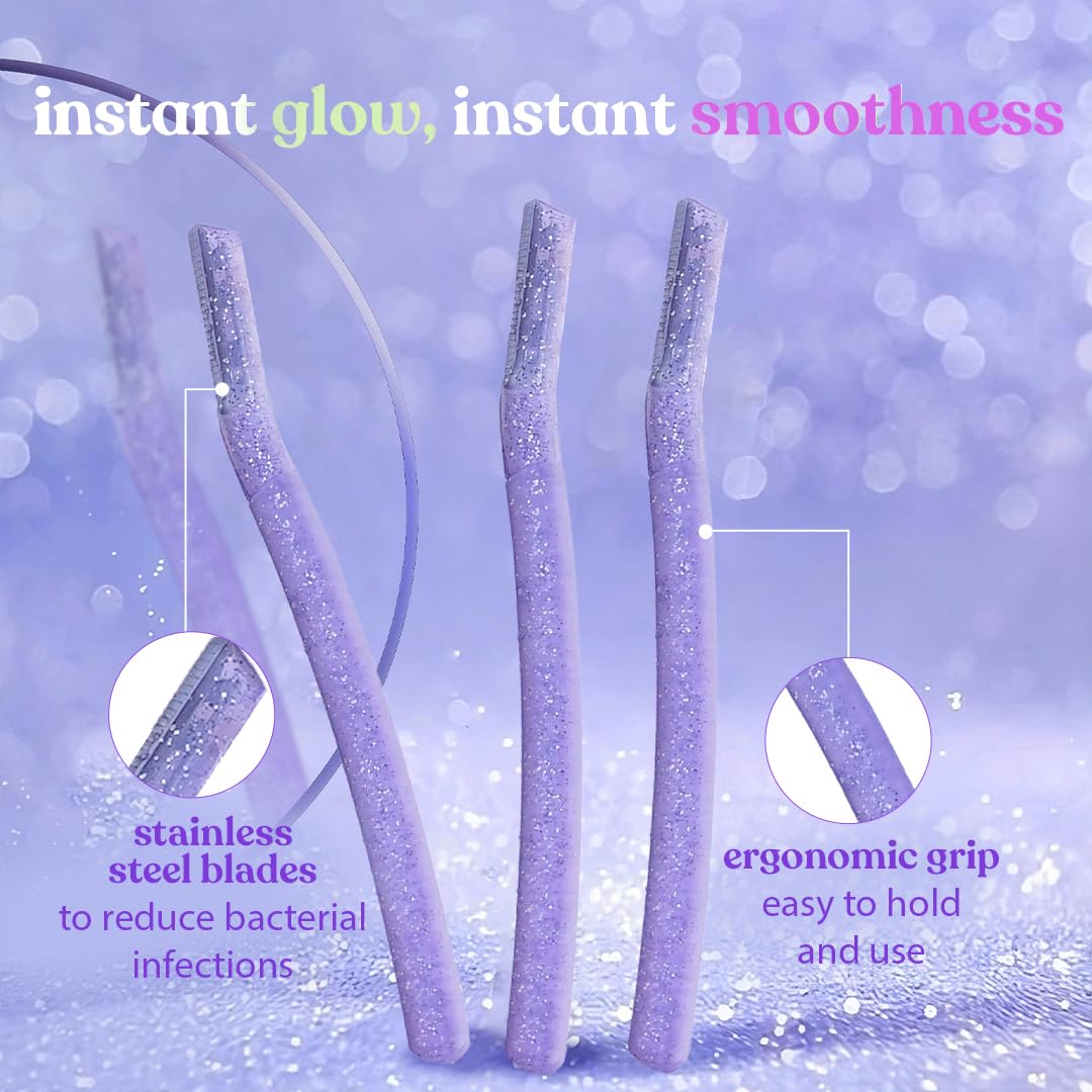 Bombae Glam-Up Reusable Face Razor for Women (Pack of 3) | Facial Hair Remover for Eyebrows, Upper Lip & Peach Fuzz | Smooth Makeup Base