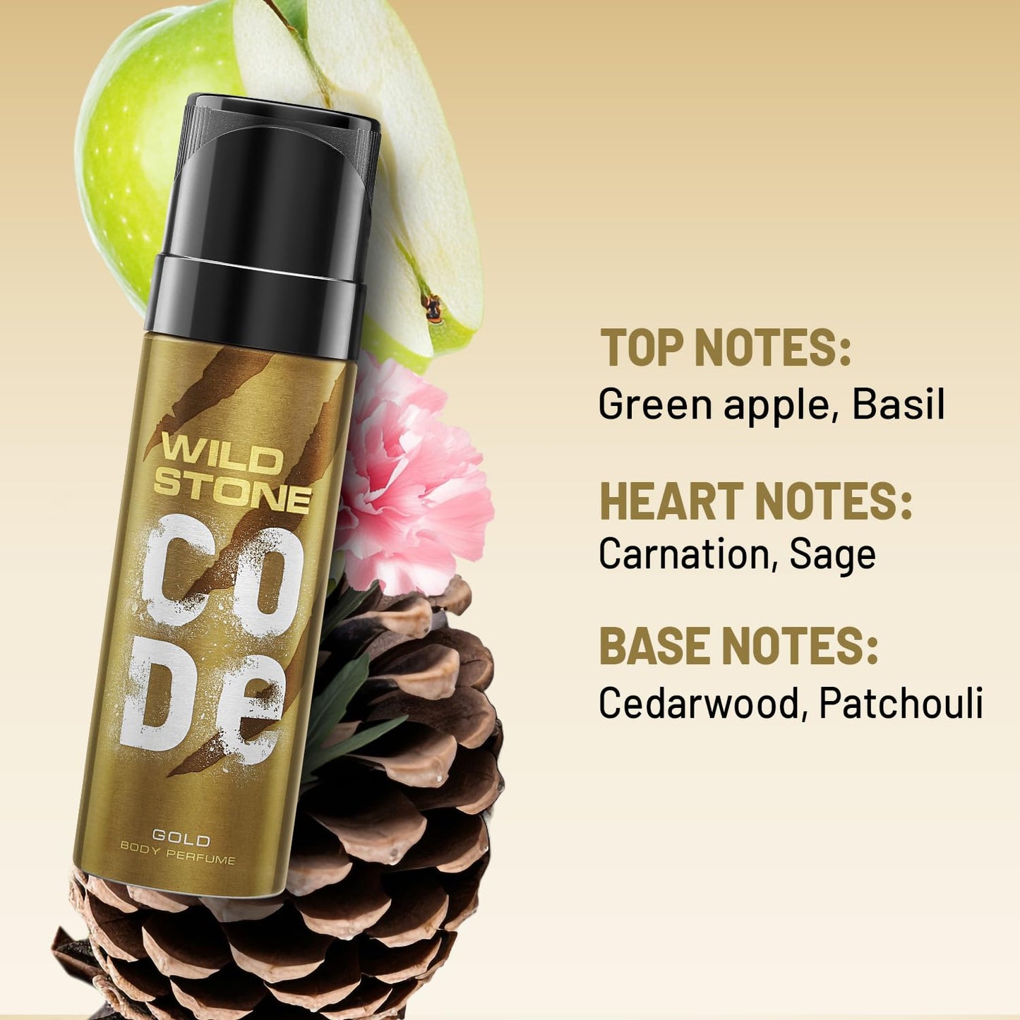 Wild Stone CODE Gold Fresh Scented Body Perfume for Men, 120ml | No Gas Deodorant | Long Lasting Body Spray