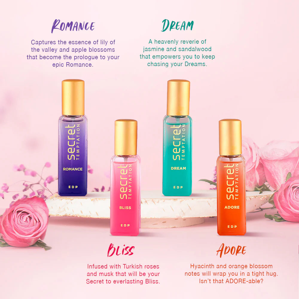 Secret Temptation Eau De Parfum Gift Set for Women, Pack of 4 (4 x20ml)