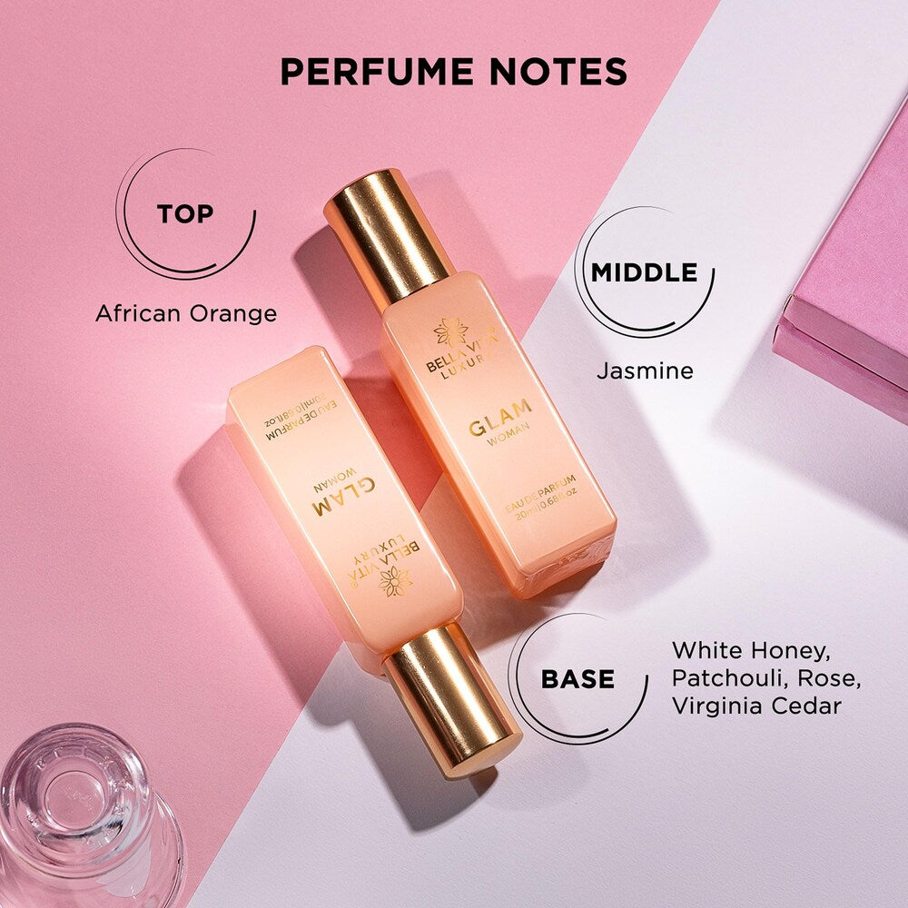 Bella Vita Organic GLAM Woman Eau De Parfum 20ml | Long Lasting Fresh & Romantic Perfume for Women | Ideal Gift