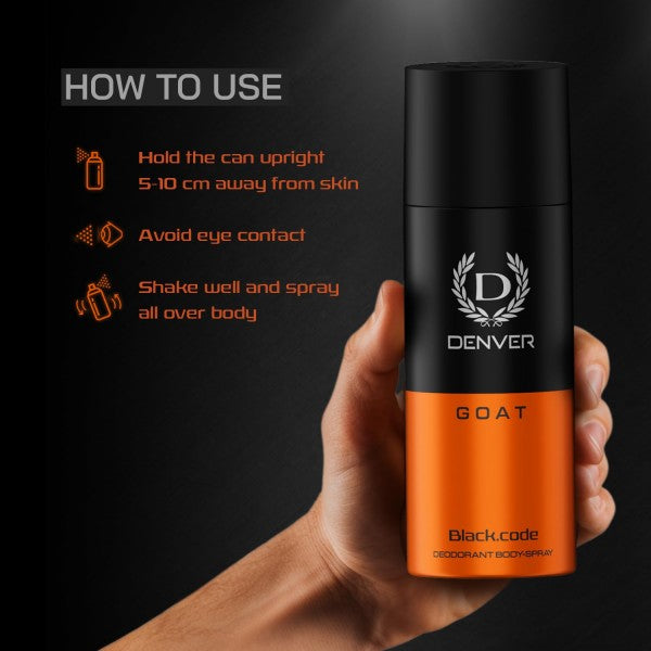 DENVER G O A T Black Code Deo -150ML Each (Pack of 3)| Long Lasting Deodorant Spray For Men