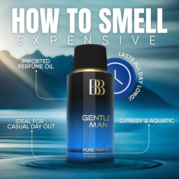 Bergamot Beaute GENTLE MAN Aquatic Pure Parfum | Bergamot, Musk & Vanilla | 12+Hrs Long Lasting Perfume for Men | Higher Concentration than EDP 100ML