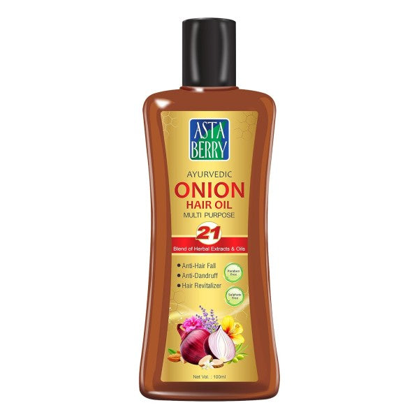 ASTABERRY Onion Hair Oil For Hair Growth 100ml -Anti Revitalizer & Anti Hairfall | Goodness of 21 Herbal Extract & Essentials Oils | Energizes hair roots | Anti-dandruff properties