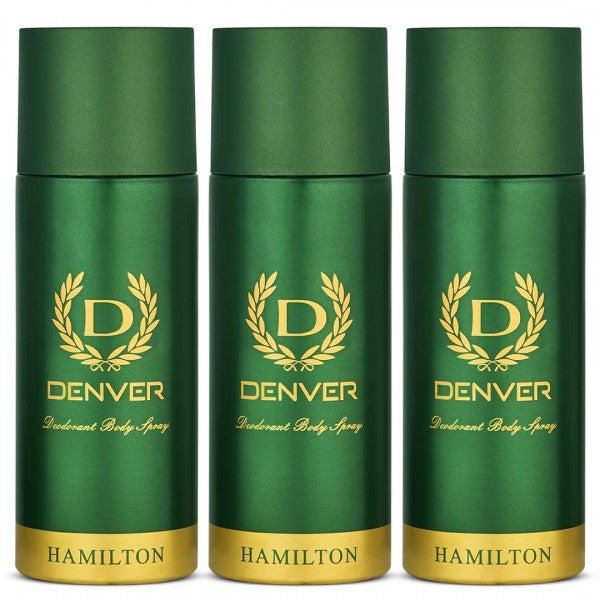 Denver Hamilton Deo 165ml Pack of 3 long-lasting deodorant body spray for men
