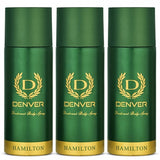 Denver Hamilton Deo 165ml Pack of 3 long-lasting deodorant body spray for men