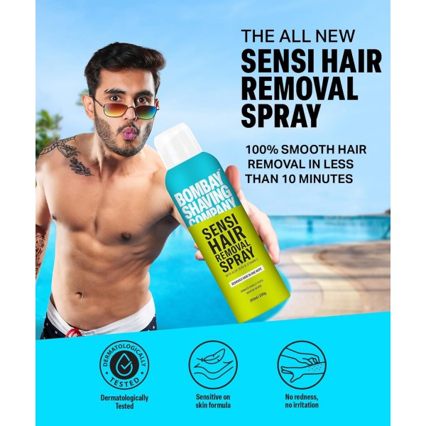 Bombay Shaving Company Sensi Hair Removal Spray - 200g | Painless & Irritation Free Spray (200 ml) | For Chest, Arms, Underarms & Legs | Pleasant Smell | Hair Removal Cream Spray