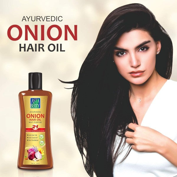 ASTABERRY Onion Hair Oil For Hair Growth 100ml -Anti Revitalizer & Anti Hairfall | Goodness of 21 Herbal Extract & Essentials Oils | Energizes hair roots | Anti-dandruff properties