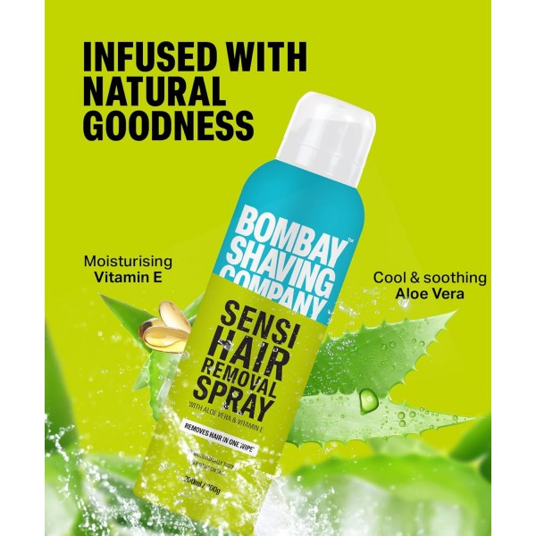 Bombay Shaving Company Sensi Hair Removal Spray - 200g | Painless & Irritation Free Spray (200 ml) | For Chest, Arms, Underarms & Legs | Pleasant Smell | Hair Removal Cream Spray