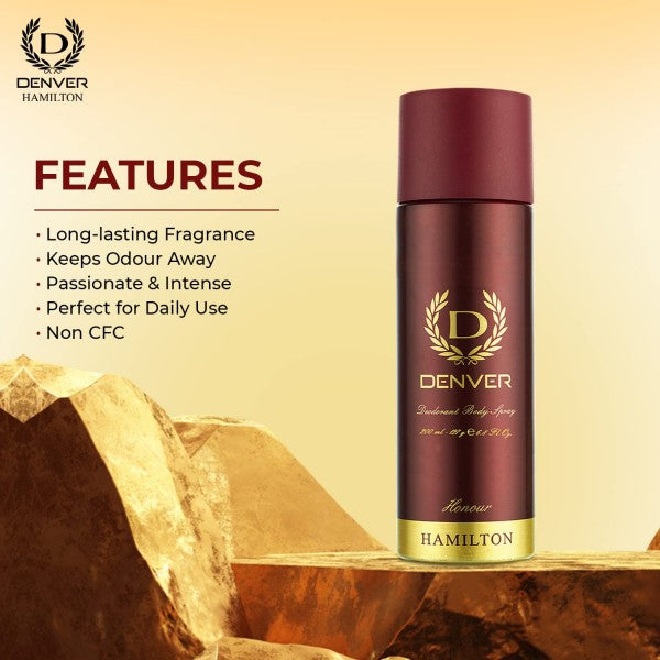 DENVER Honour Deo - 165ML Each (Pack of 2) | Long Lasting Deodorant Body Spray for Men