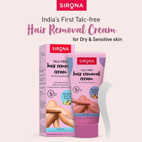 Sirona Talc Free Hair Removal Cream For Dry & Sensitive Skin With Aloevera, Vitamin E & Shea Butter (50 g)